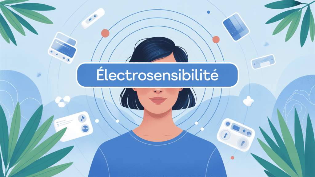 électrosensibilité traitement naturel illustration vectorielle personne et ondes