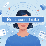 électrosensibilité traitement naturel illustration vectorielle personne et ondes