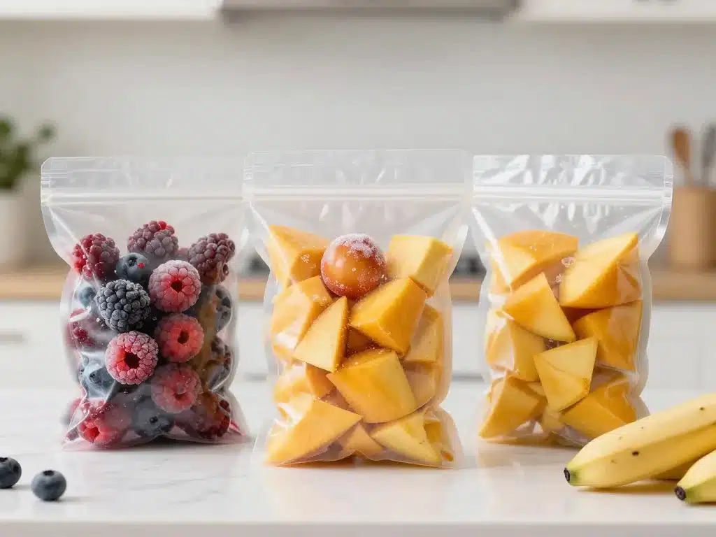 sacs fruit congelé pour smoothie dans cuisine