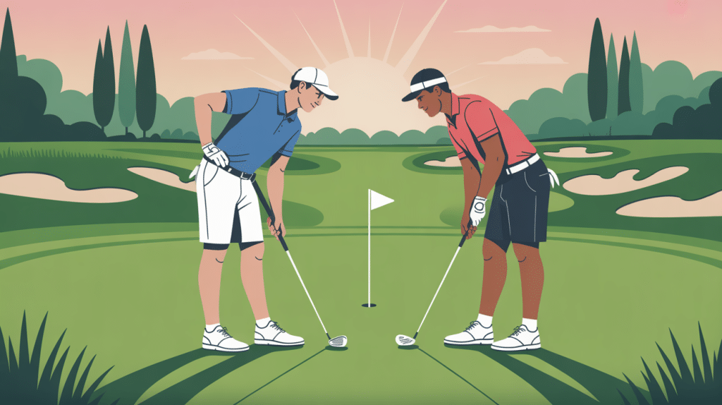 illustration greensome golf deux joueurs équipe décision stratégique