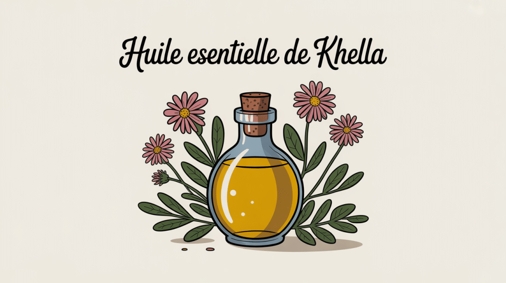 khella huile essentielle bouteille et fleurs Ammi visnaga