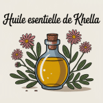 khella huile essentielle bouteille et fleurs Ammi visnaga