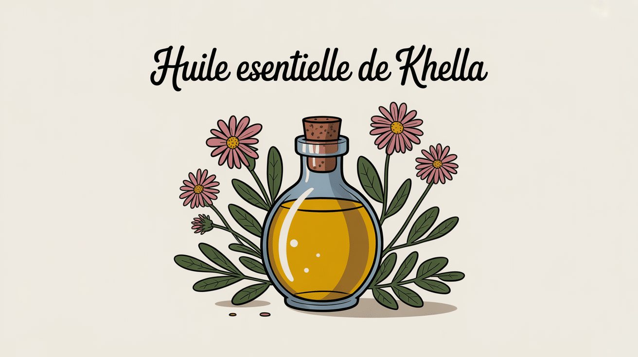khella huile essentielle bouteille et fleurs Ammi visnaga
