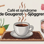 illustration du café et gougerot-sjögren, bouche sèche et yeux, style médical