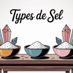 les 3 types de sel côte à côte sur table moderne