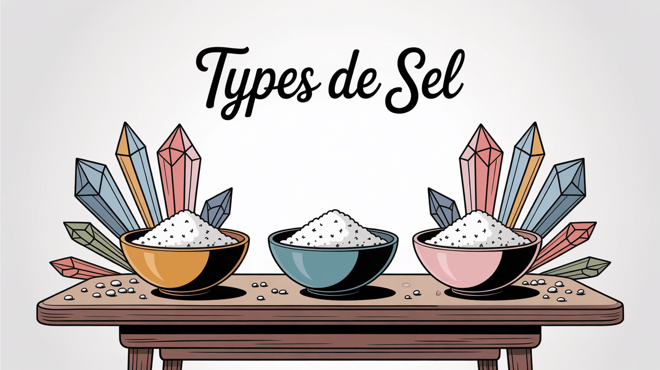 les 3 types de sel côte à côte sur table moderne