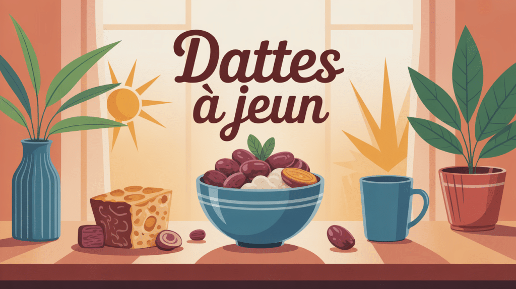 Illustration moderne des bienfaits des dattes à jeun le matin