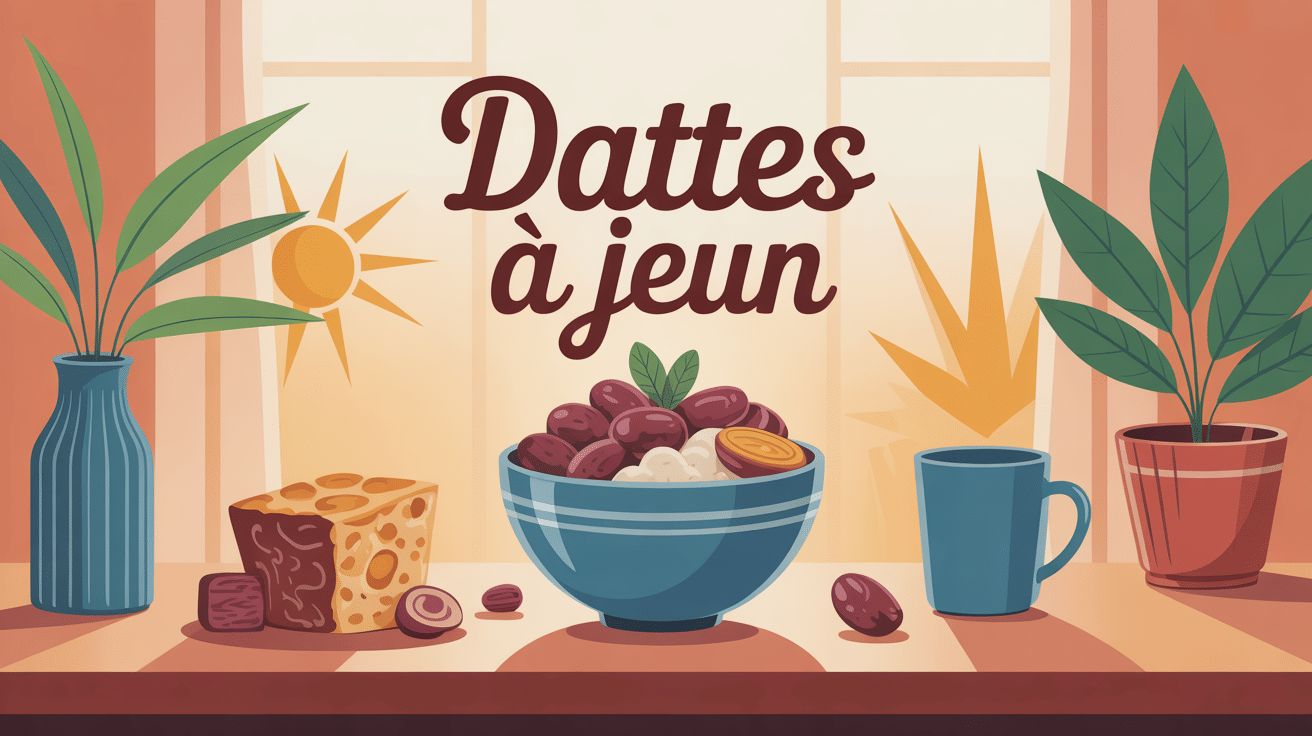 Illustration moderne des bienfaits des dattes à jeun le matin