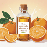 bouteille orange douce huile essentiel, oranges fraîches, bien-être