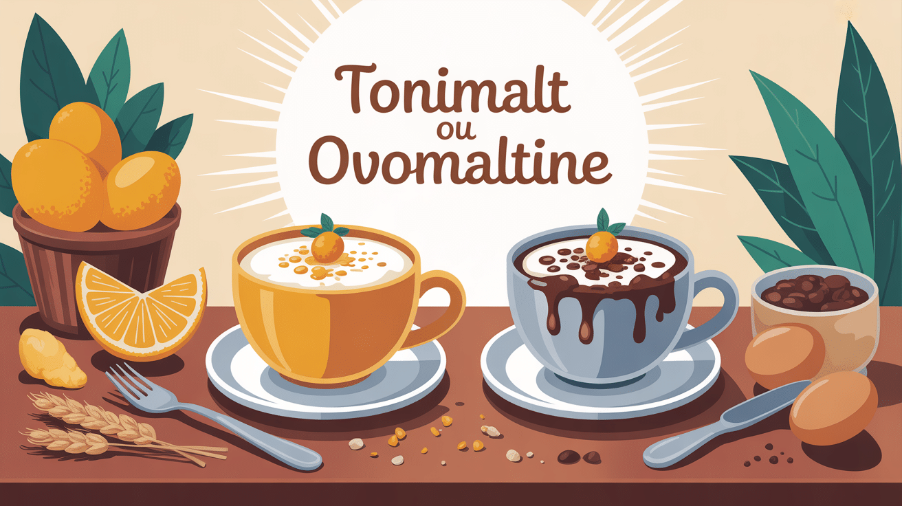 Choix tonimalt ou ovomaltine pour le petit-déjeuner avec symboles nutritionnels