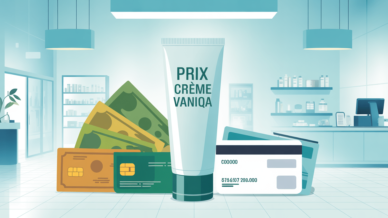 vaniqa crème prix en pharmacie, visuel paiement et tube crème