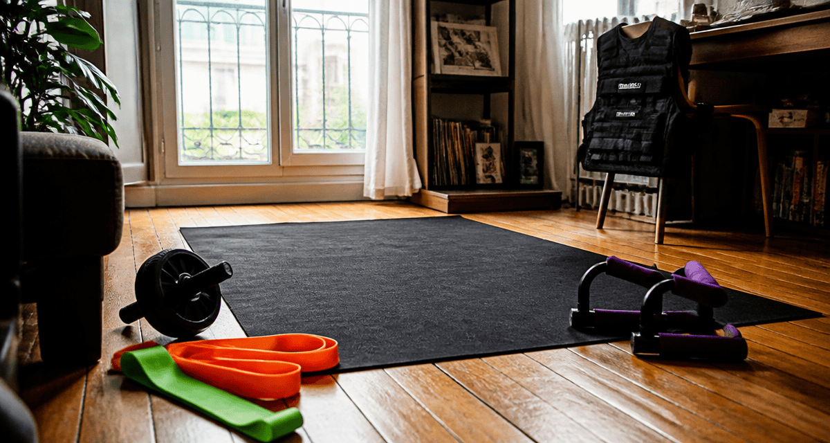 accessoires muscu maison tapis bandes roue poignées gilet