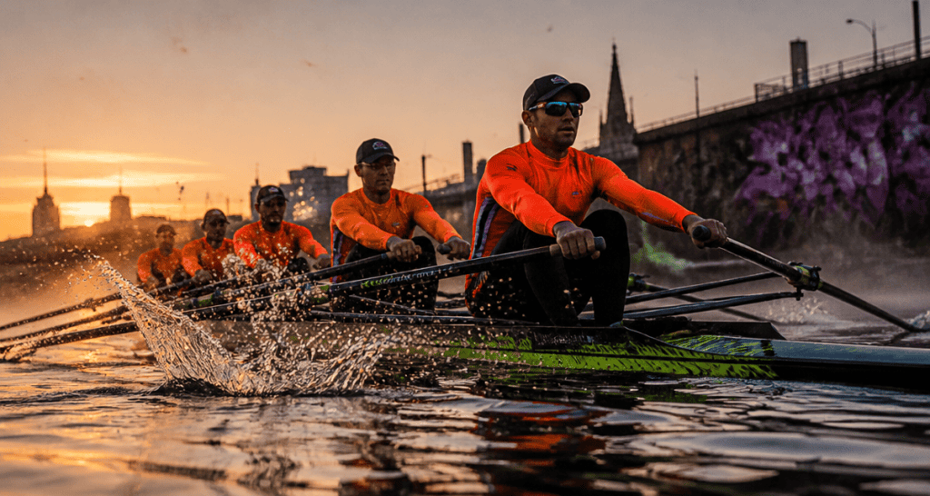 aviron sport équipage matin eau