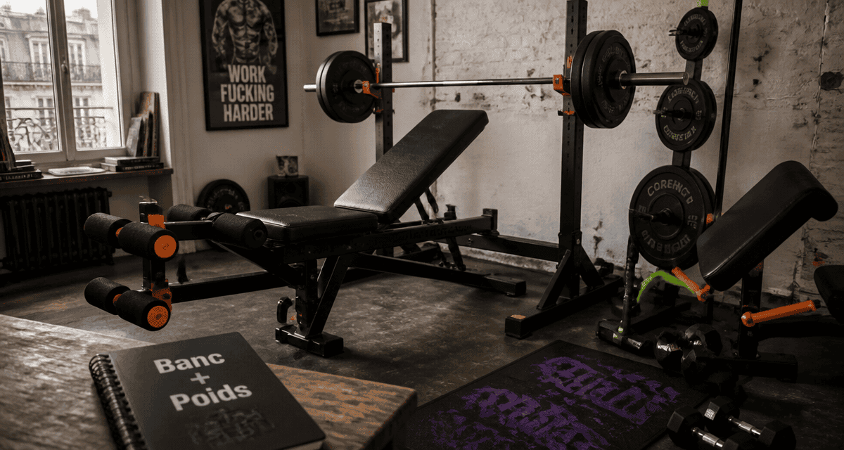 banc de musculation avec poids dans un home-gym