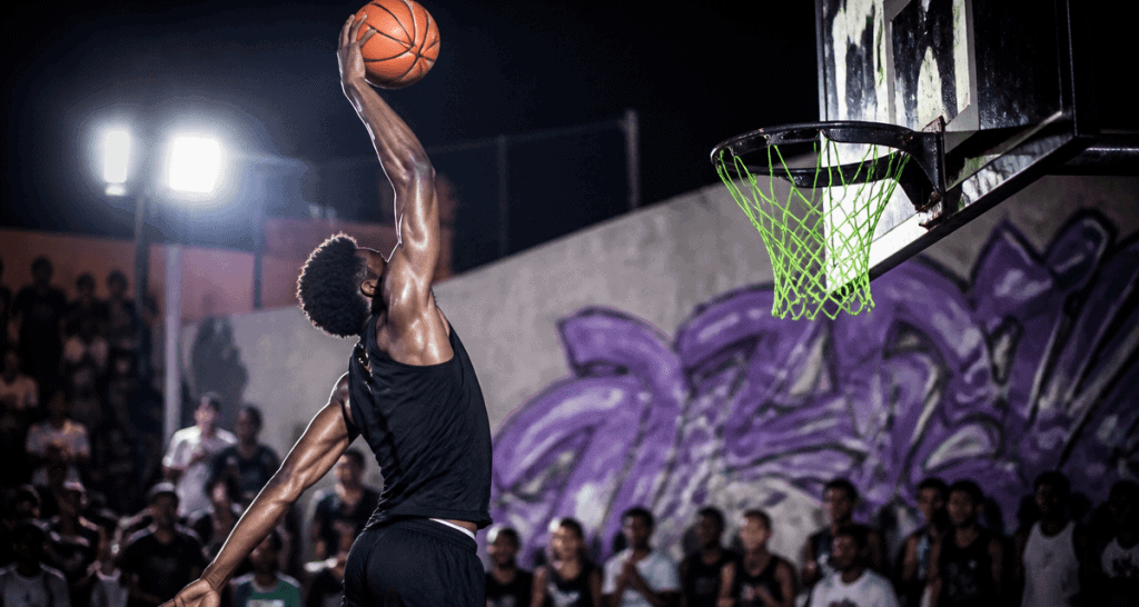 basketteur dunk sur playground urbain
