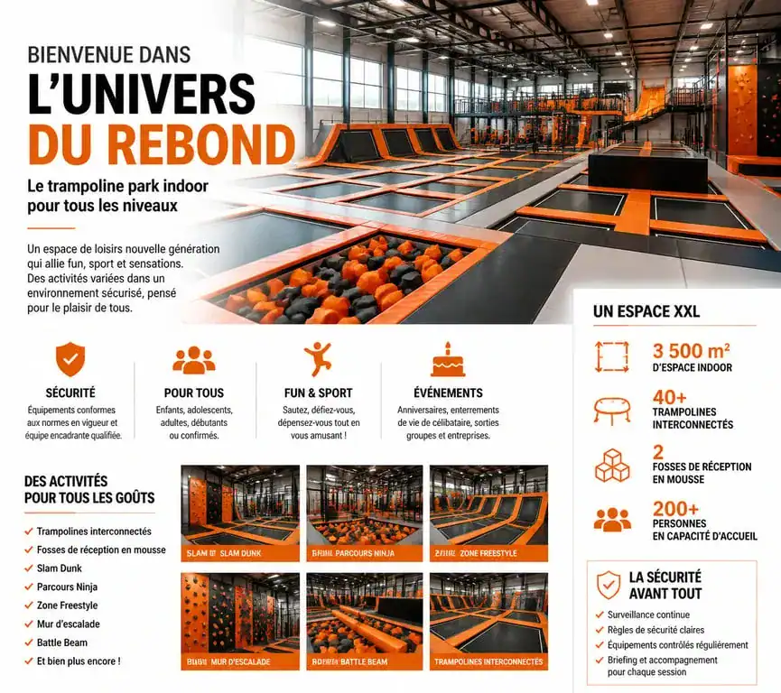 Trampoline park à Plan de Campagne : espace de loisirs indoor avec trampolines et zones de saut