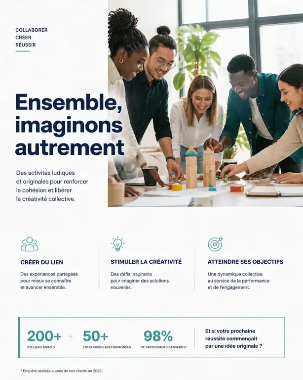 Groupe de personnes participant à une activité de groupe originale pour renforcer la cohésion
