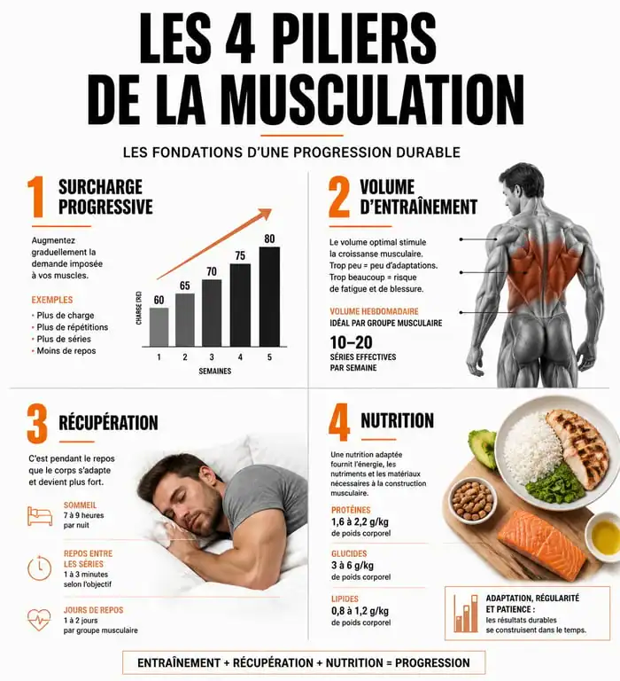 Infographie des piliers d'un programme de musculation efficace