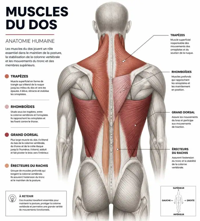 Schéma anatomique des muscles du dos pour la musculation