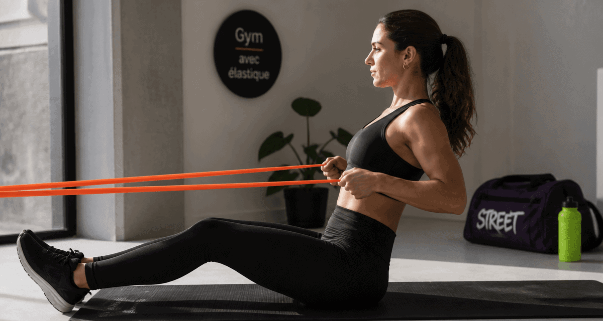 gym avec un elastique femme exercice tirage salon