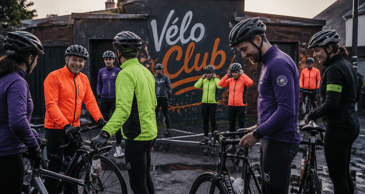Cyclistes réunis vélo club parking urbain