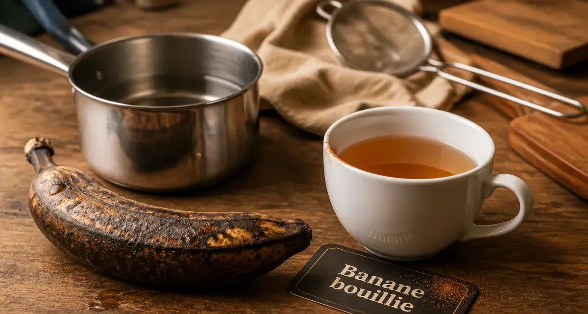 Banane bouillie bienfaits santé, banane bouillie et cannelle sur table en bois