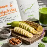 banane et triglycérides sur une table avec aliments sains