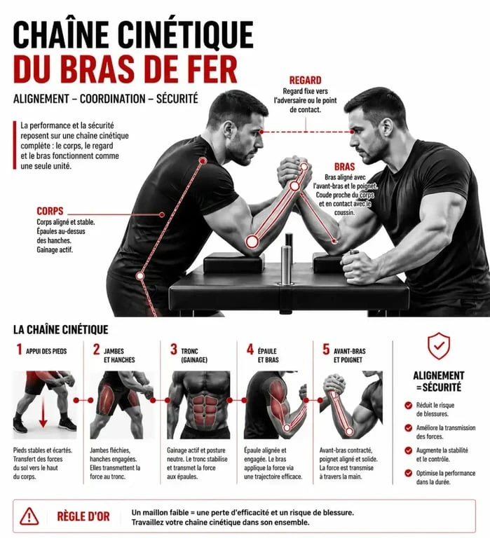 Infographie sur la technique et la sécurité au bras de fer