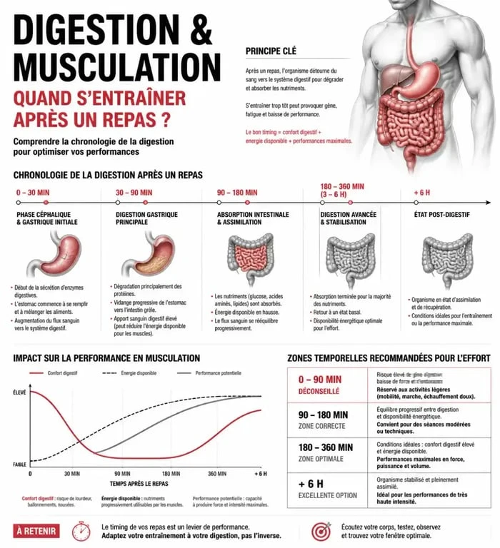 Infographie sur le timing idéal pour la musculation après manger