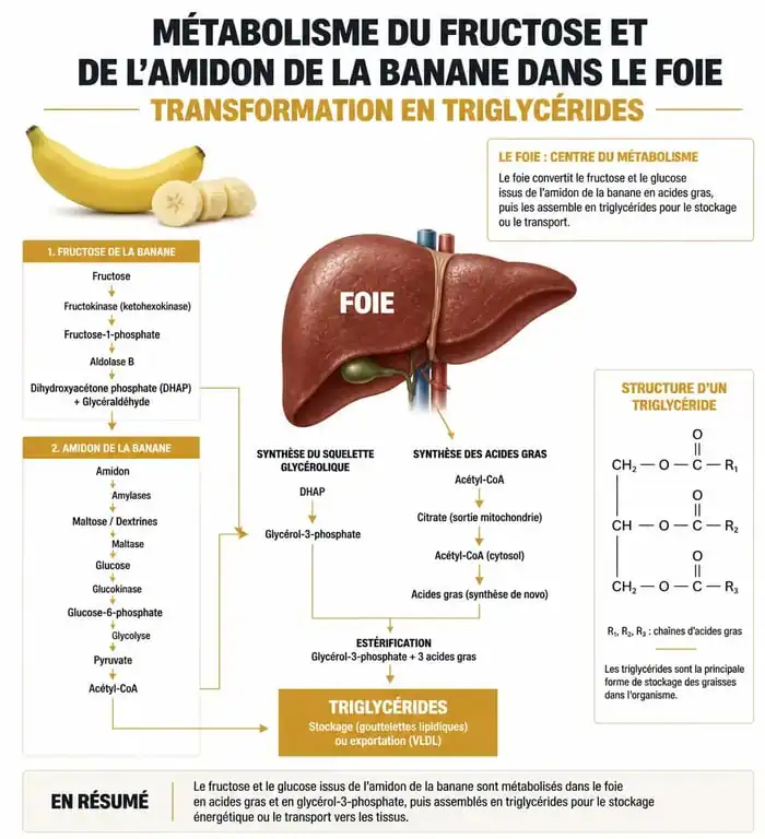 Infographie sur le lien entre la consommation de banane et le taux de triglycérides dans le sang.