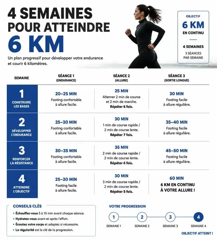 Infographie de progression pour un programme d'entraînement de 6 kms
