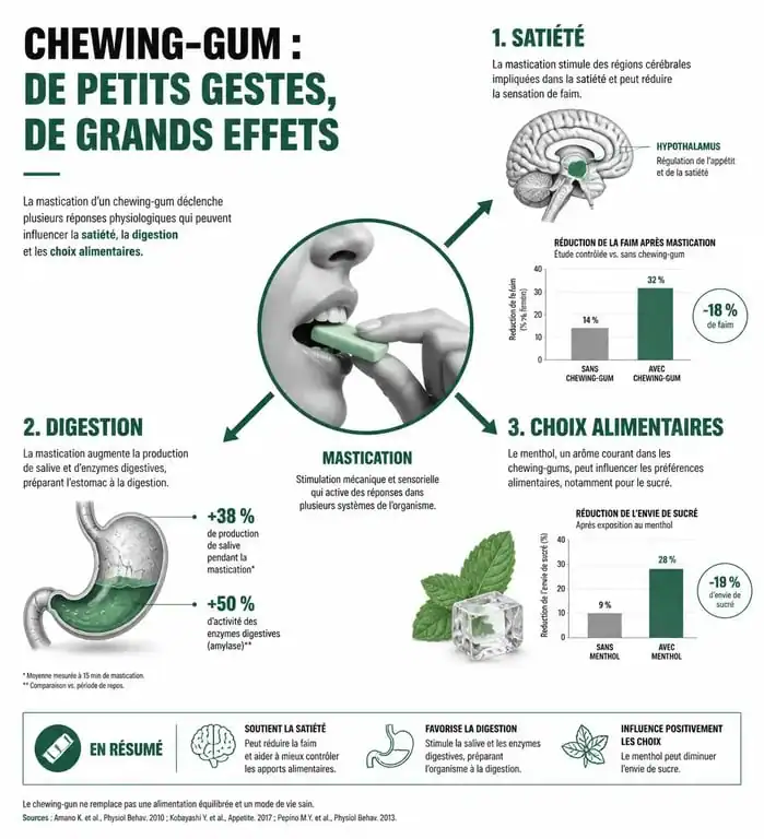 Infographie sur les effets du chewing-gum sur la santé et la prise de poids