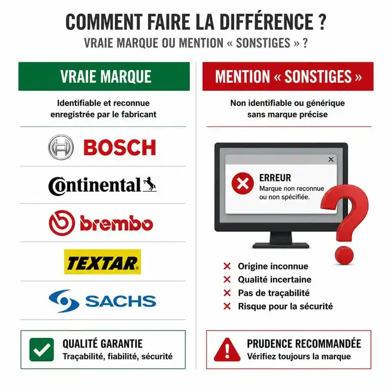 Infographie comparative entre les vraies marques de chaussures et la mention générique Sonstiges