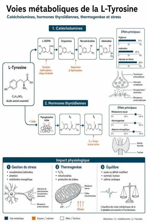 Schéma des mécanismes d'action de la L-Tyrosine sur le métabolisme et la perte de poids