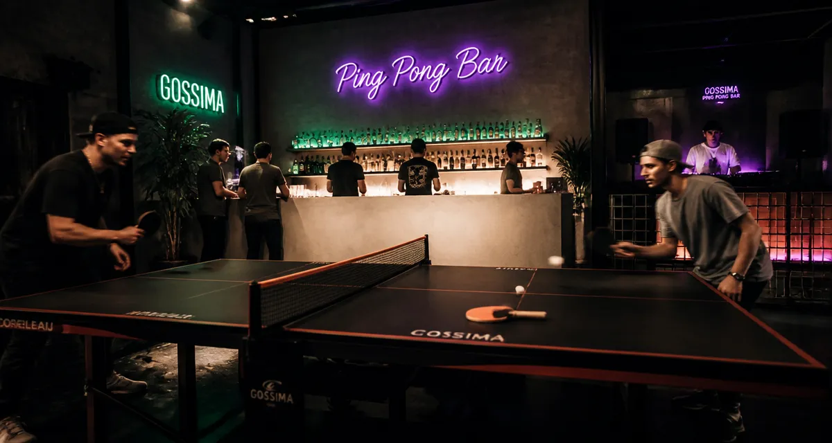 Gossima ping pong bar : table professionnelle avec raquettes et joueurs