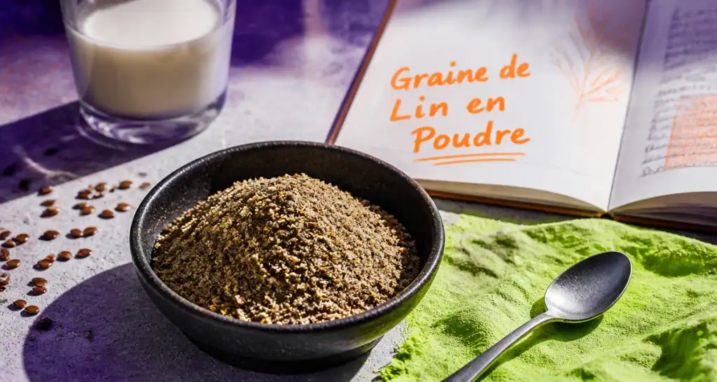 graine de lin en poudre dans un bol sur table
