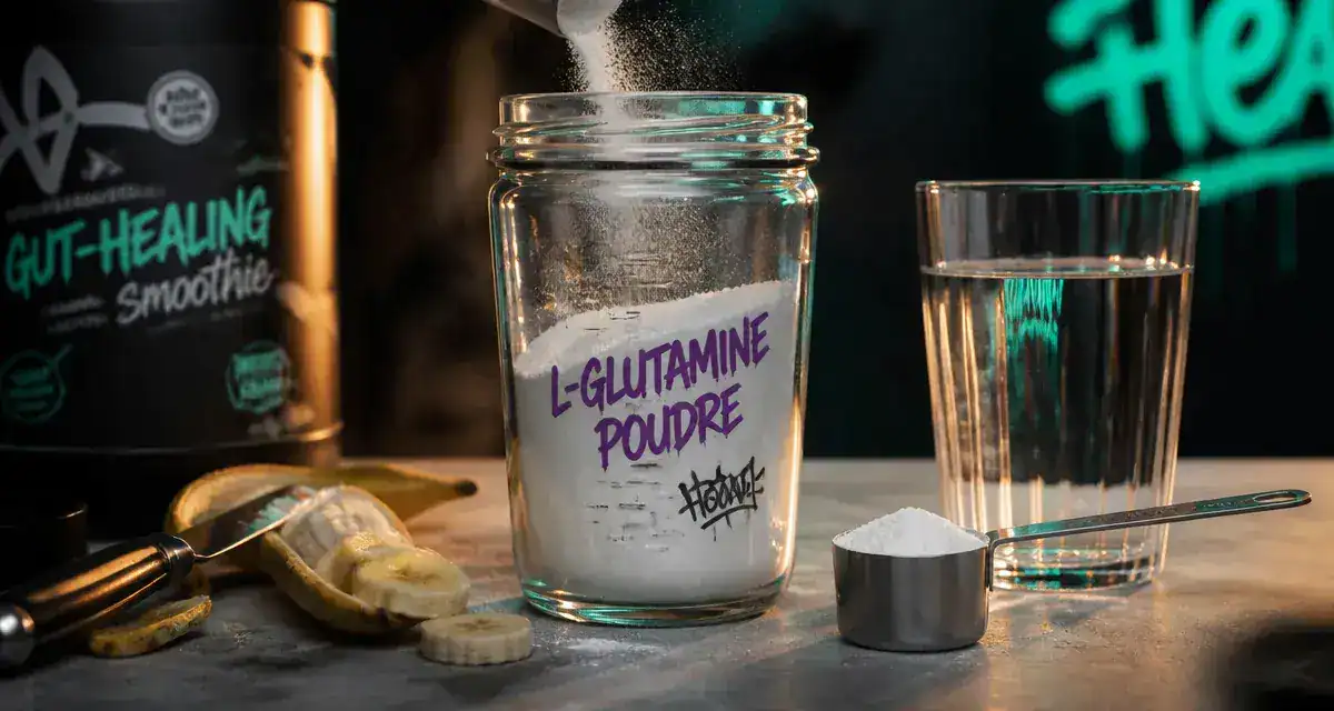 L glutamine en poudre, shaker et smoothie pour la réparation intestinale et musculaire