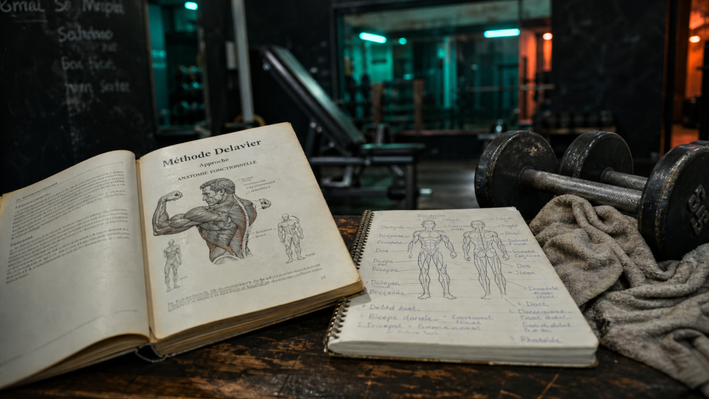 Methode de musculation delavier : livre et schémas anatomiques en salle de sport