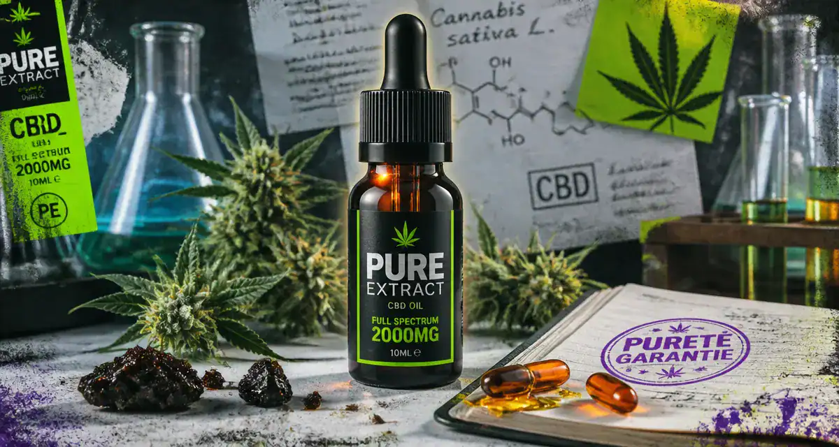 Pure Extract CBD huile flacon fleurs chanvre laboratoire
