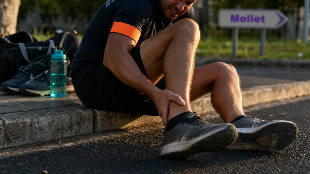 Contracture mollet : douleur à l’étirement du mollet, coureur assis