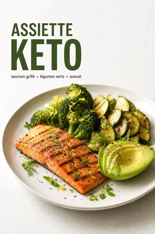 Recette keto : assiette de saumon, avocat et brocoli au beurre citronné