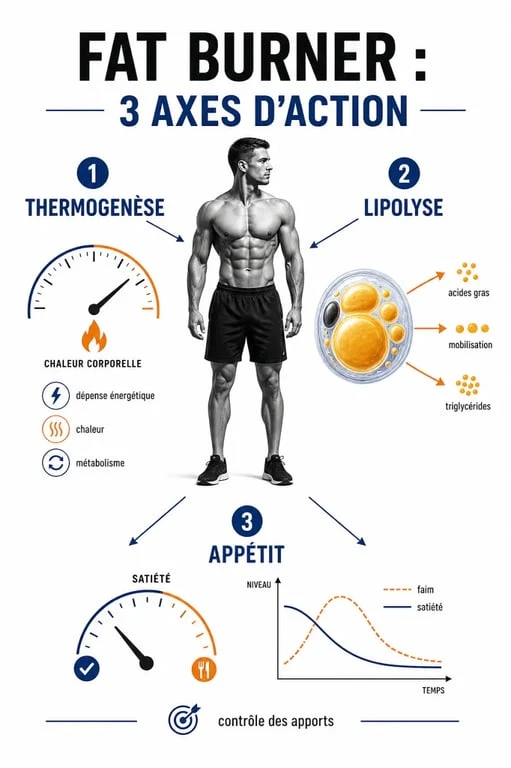 Infographie sur le fat burner et ses mécanismes d'action