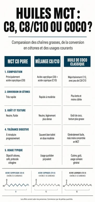 Tableau comparatif des types d'huile MCT pour choisir la meilleure huile MCT à acheter