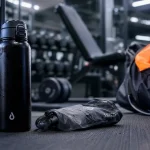 Gourde sport anti-fuite acier inox sur tapis de sport