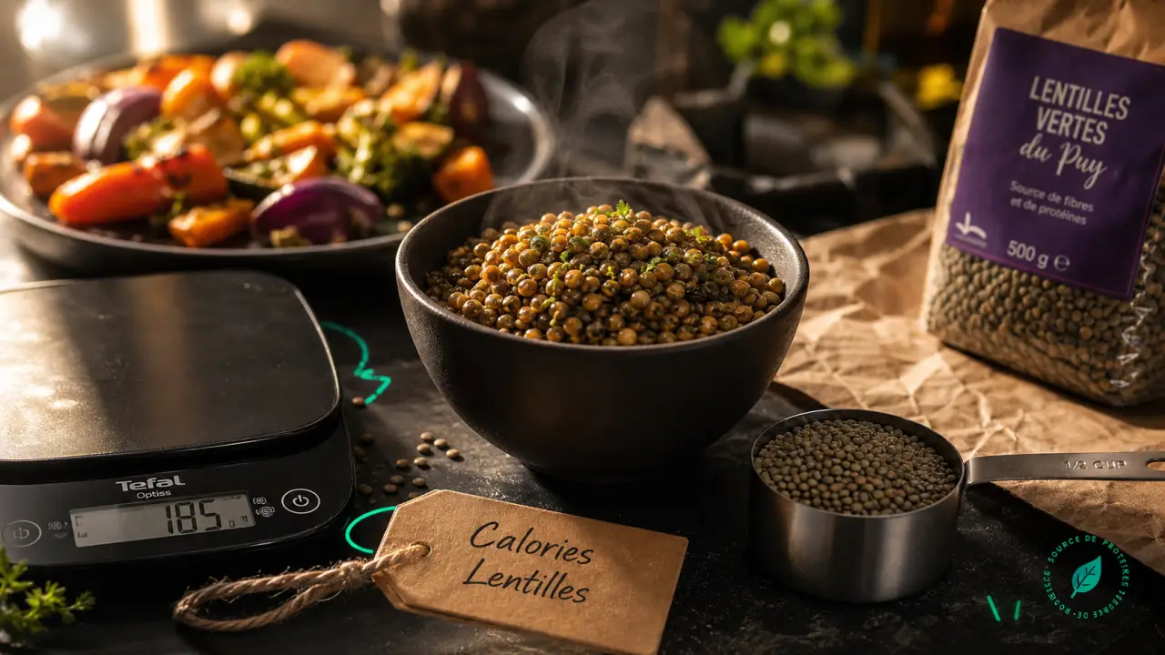 Lentilles calorique : bol de lentilles cuites, calories et satiété