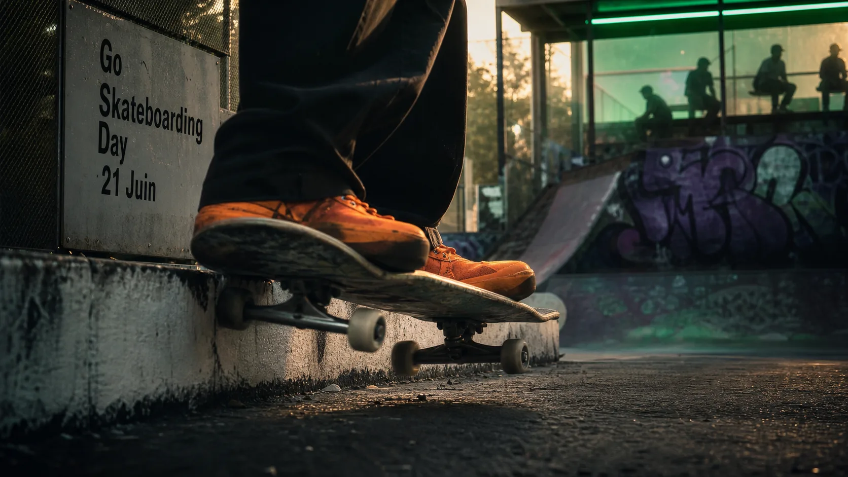 National Go Skateboarding Day 21 Juin : skatepark urbain, planche et rails humides