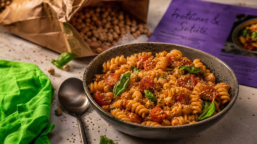pates proteine : bol de pâtes protéinées aux pois chiches al dente