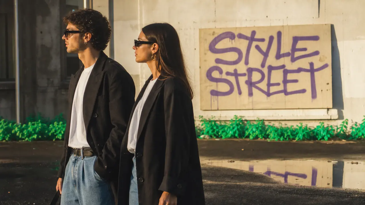 Style street : street chic contrasté, jean oversize et sneakers blanches