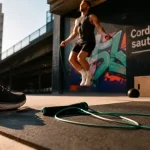 Corde a sauter bienfait : athlète en saut, cardio et calories