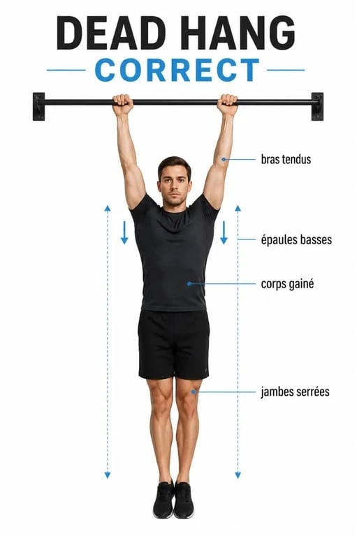 Dead hangs : suspension correcte à la barre de traction